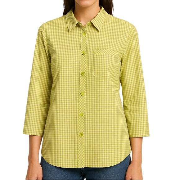 LAFAYETTE 148 Gingham Plaid Check Button Up Collard Capsule Wardrobe Blouse - Picture 1 of 9